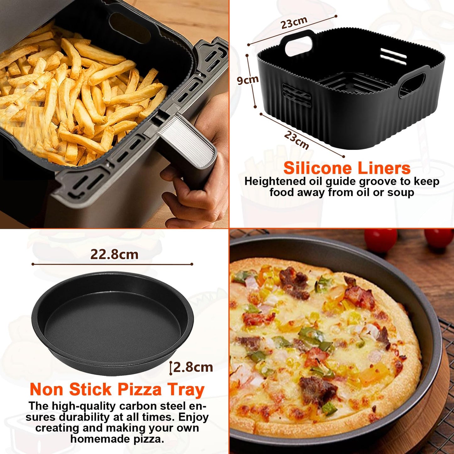 9inch/23cm Silicone Air Fryer Liners, Compatible with COSORI & Russell Hobbs, 5 Pack