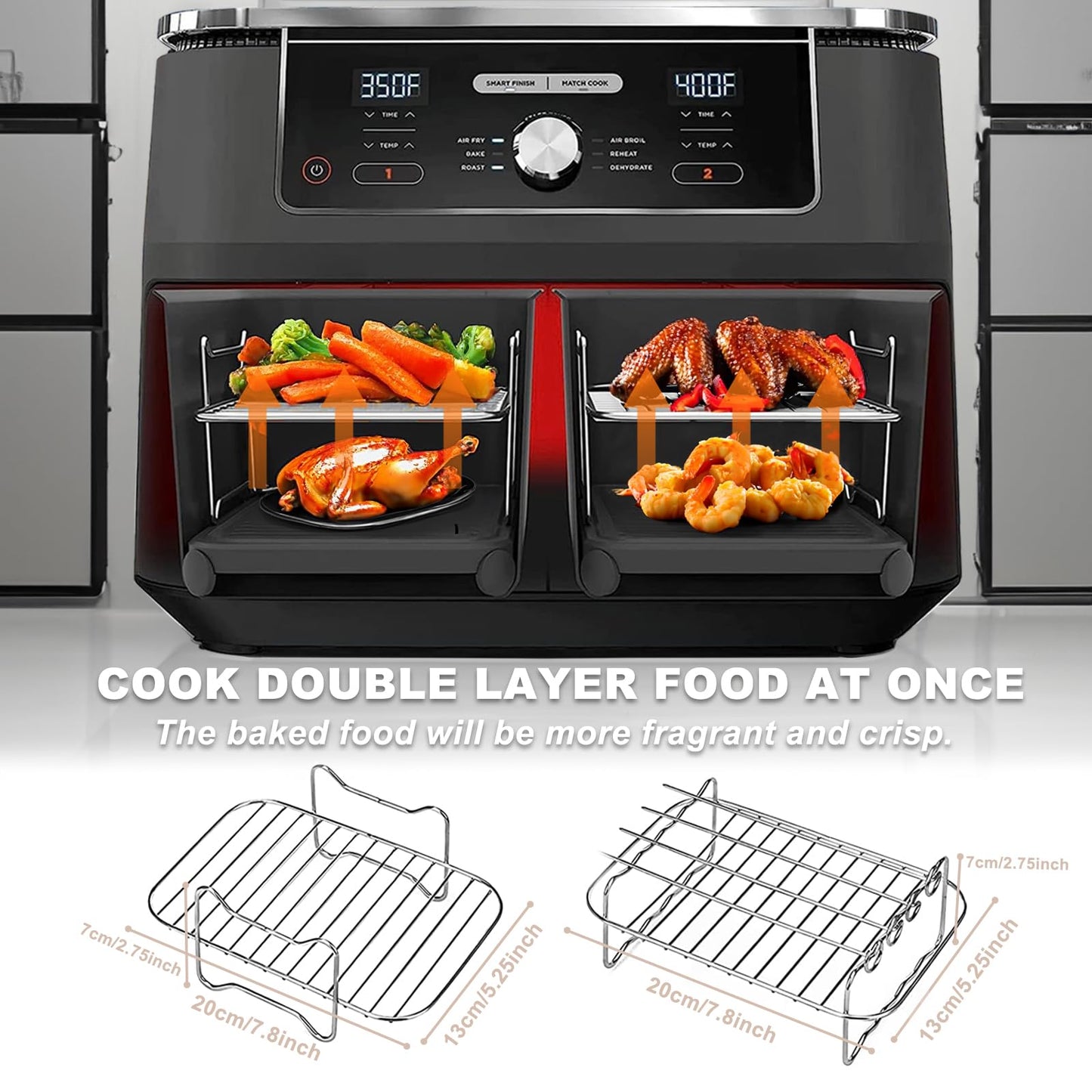 8pcs Silicone Air Fryer Liner Set for Ninja Dual AF300UK AF400UK - Oven & Microwave Safe