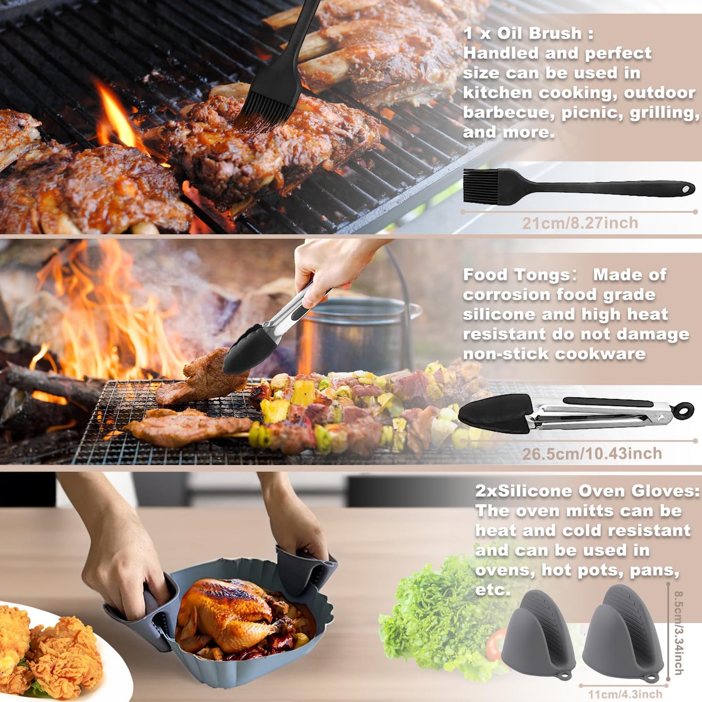 8pcs Silicone Air Fryer Liner Set for Ninja Dual AF300UK AF400UK - Oven & Microwave Safe
