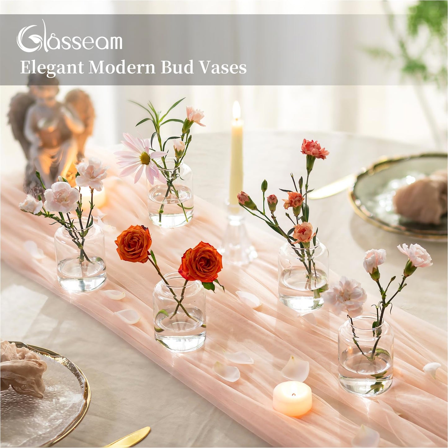 6 Pcs Glasseam Clear Glass Flower Vases Set for Home & Wedding Centrepiece Décor