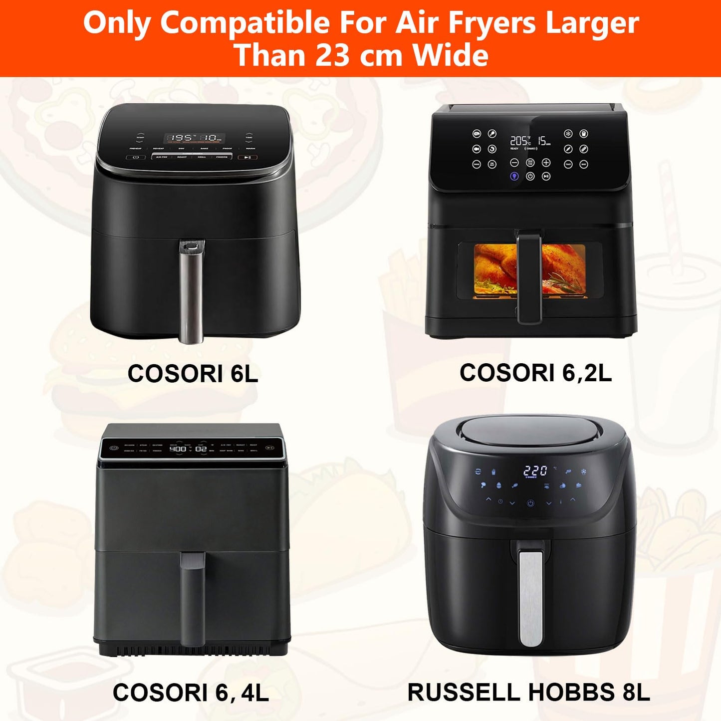 9inch/23cm Silicone Air Fryer Liners, Compatible with COSORI & Russell Hobbs, 5 Pack