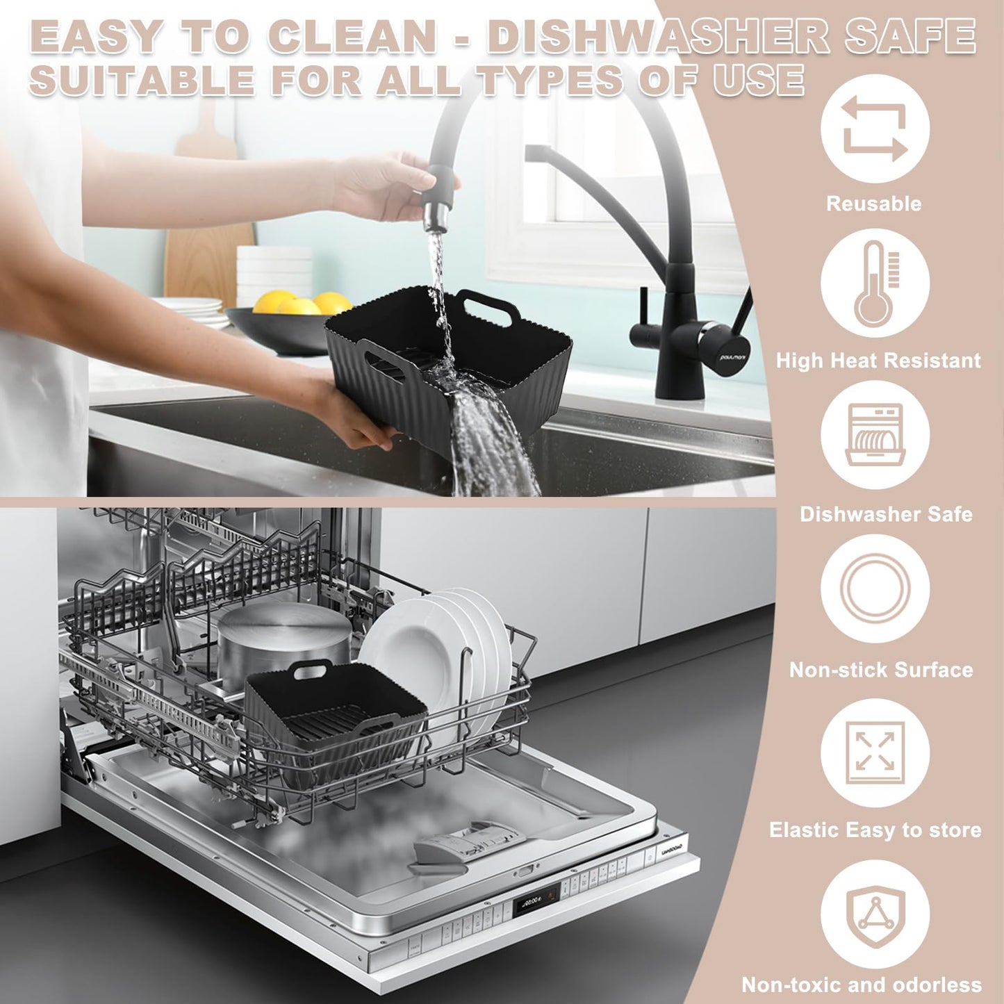 8pcs Silicone Air Fryer Liner Set for Ninja Dual AF300UK AF400UK - Oven & Microwave Safe