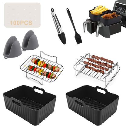 8pcs Silicone Air Fryer Liner Set for Ninja Dual AF300UK AF400UK - Oven & Microwave Safe