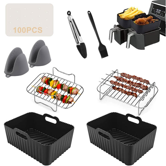8pcs Silicone Air Fryer Liner Set for Ninja Dual AF300UK AF400UK - Oven & Microwave Safe