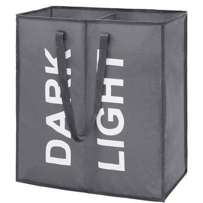 80L Large Collapsible Laundry Basket Bag with Dual Sections, Dark Grey Fabric for Bedroom Storage
