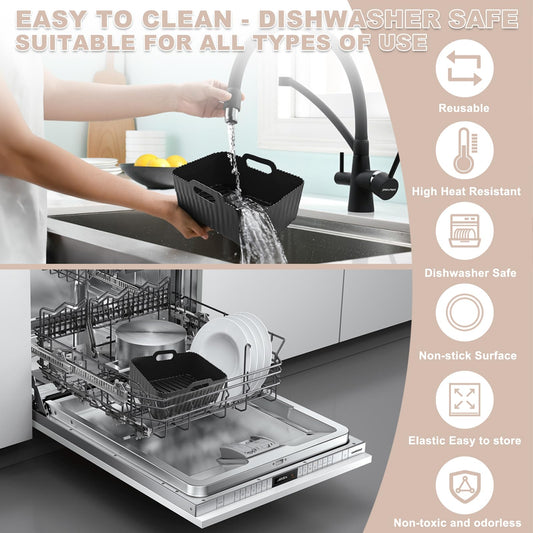 8pcs Silicone Air Fryer Liner Set for Ninja Dual AF300UK AF400UK - Oven & Microwave Safe