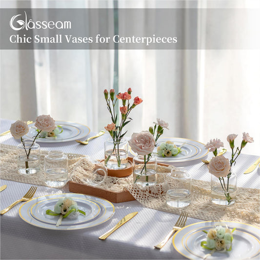 6 Pcs Glasseam Clear Glass Flower Vases Set for Home & Wedding Centrepiece Décor